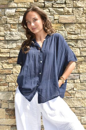 Asher Cap Sleeve Blouse Navy